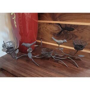 Vintage 1970s Rustic Bird and Nest Candle Holder